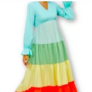 Colorful Long Sleeve Maxi Dress